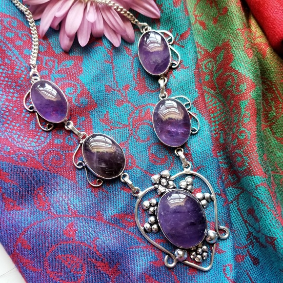 Jewelry - Boho Amethyst necklace purple silver ornate tribal